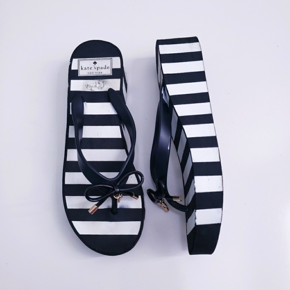 Kate Spade Chunky Wedge Striped Thong Sandals